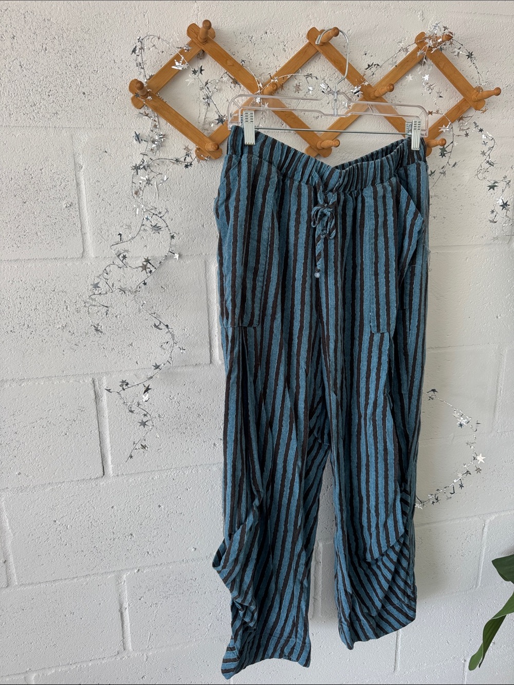 Casual Blue Stripe Drawstring barrel Pants